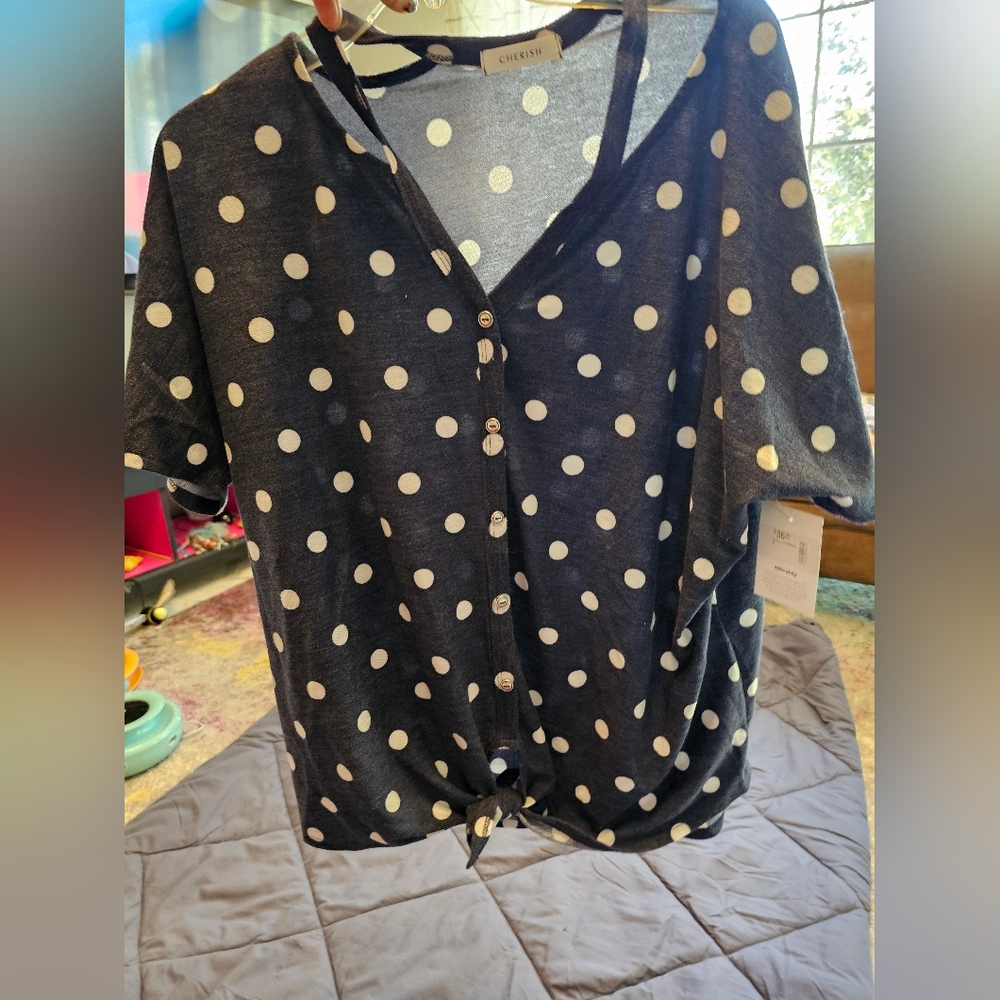 Polka Dot Button-Up Women Top